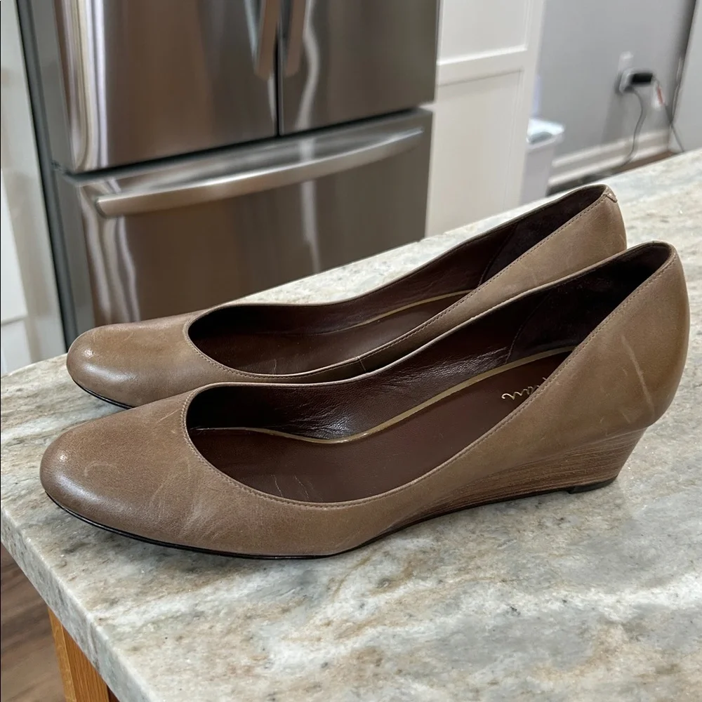 Cole Haan Brown Leather Low Wedge Pumps